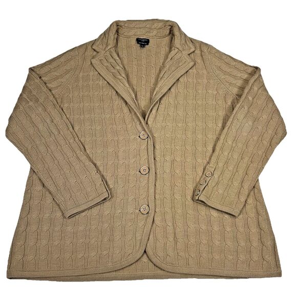 Talbots Womens 2XL Pure Merino Wool Cardigan Sweater Tan Button up Cable Knit - Picture 1 of 14